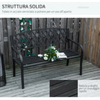2-Seater Outdoor Bench with Armrests in Steel and Cast Iron, 128x58.5x89cm, Black - Borge' Group Limited