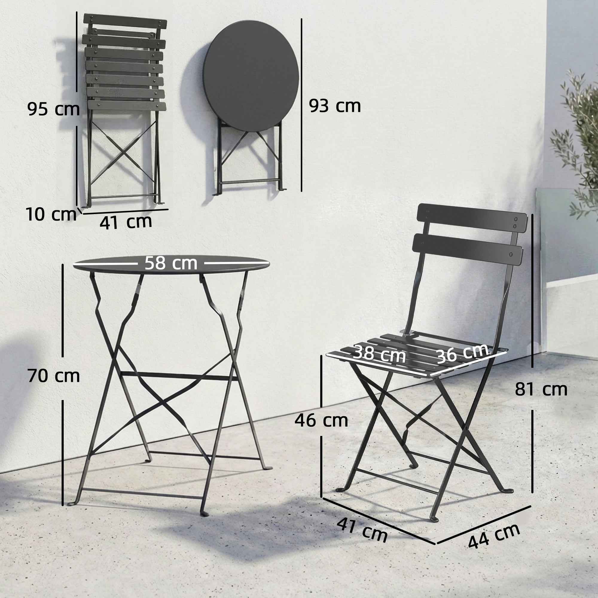Outsunny Outdoor Bistro Set, Folding Garden Furniture with Table and 2 Chairs, Black.
