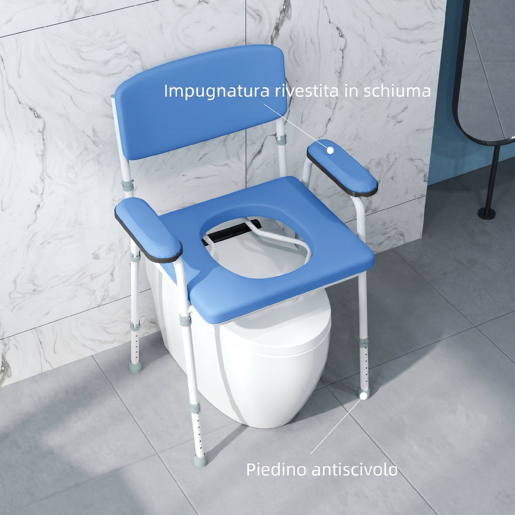 HOMCOM 5-in-1 Commode Chair for the Elderly and Disabled for Toilet and Shower, Adjustable Height and Removable Bucket, Light Blue