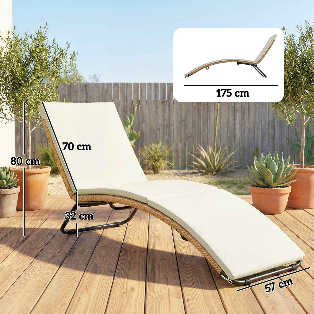 Outsunny S-Shaped Outdoor Lounger with Cushion, in PE Rattan and Steel, 175x57x80 cm, Cream