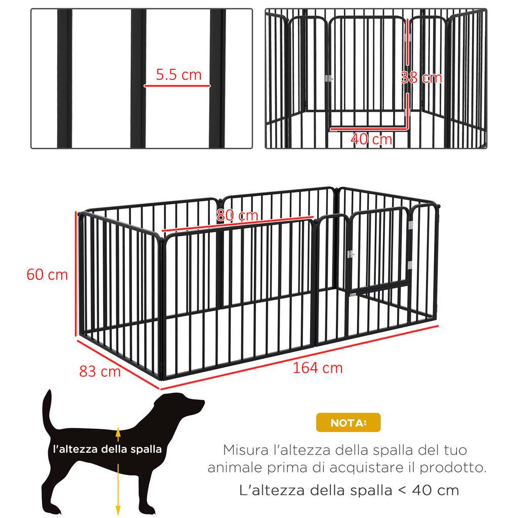 PAWHUT FENCE FOR 6 DOGS with 6 modular and outdoor modular panels, in steel, 164x83x60 cm, black - Borgè