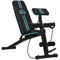 Folding Multifunctional Bench with 7-Level Adjustable Backrest, Leg Extension, Pad and Elastic Bands, Blue
