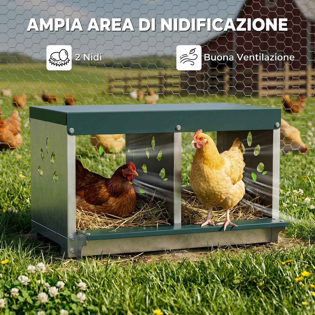 PawHut 2-Panel Steel Hen Nest with Raised Base, Roof and Ventilation Holes, Silver