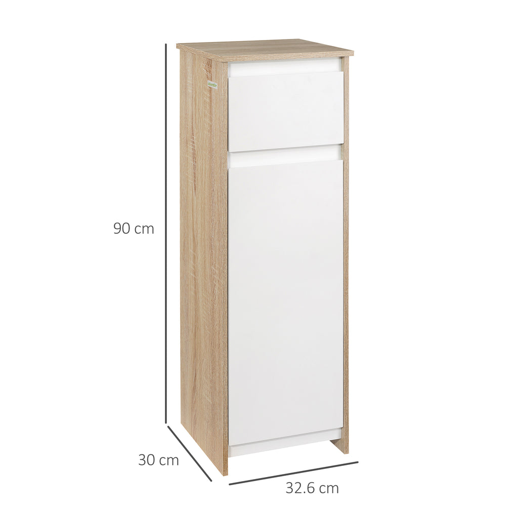 kleankin Bathroom Cabinet with Drawer and Cabinet with Internal Adjustable Shelf, in MDF, 32.6x30x90 cm - Borgè