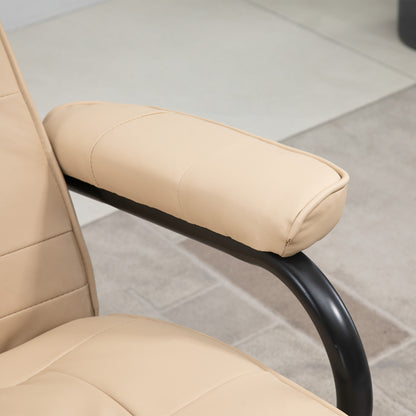 Relaxing Chair with Footrest, Reclining Armchair 145° with 10 Massage Points and Remote Control in Faux Leather, Cream