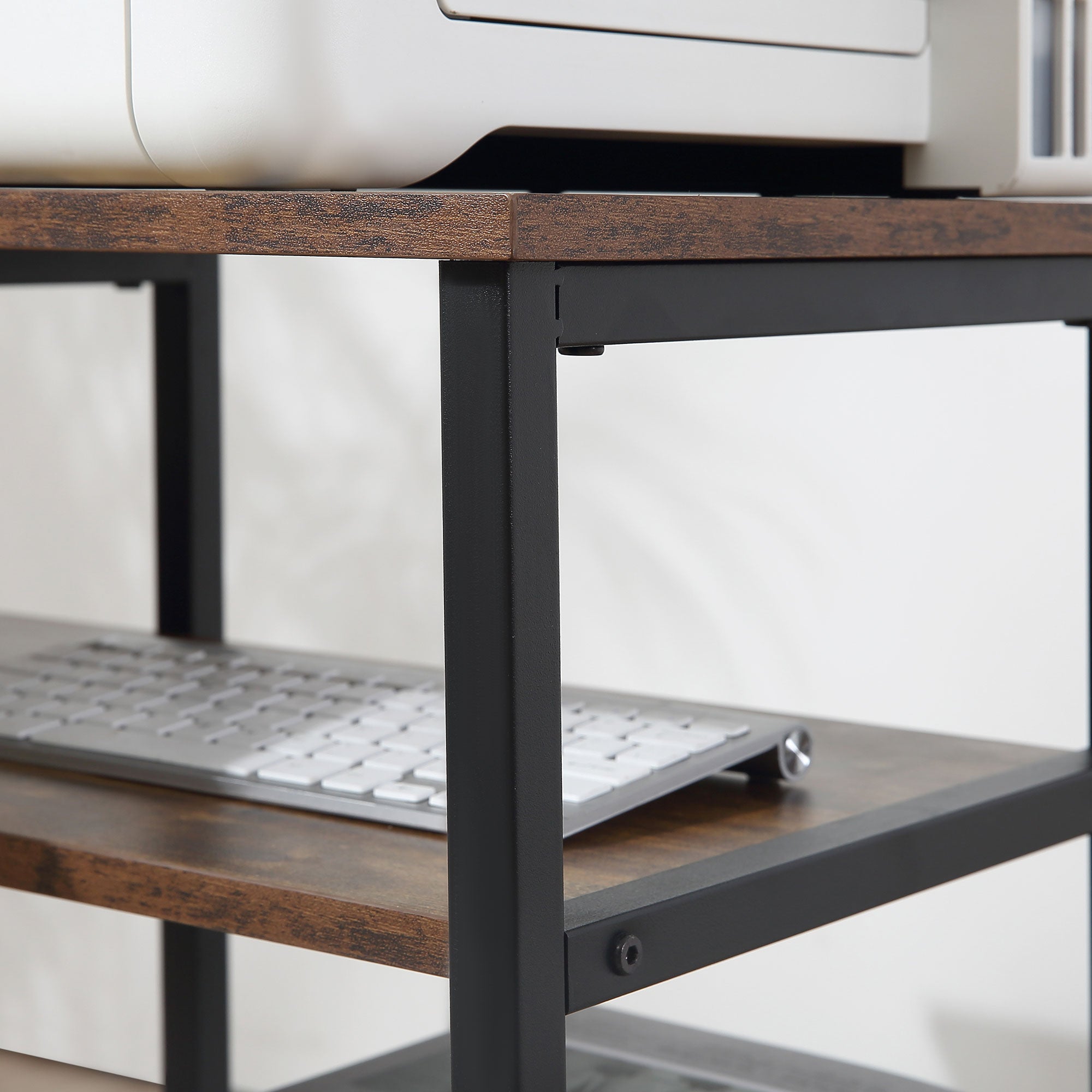 Industrial Corner Desk with 3-Tier Bookshelf, 135 x 90 x 79 cm, Brown and Black