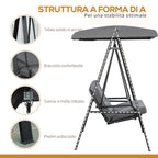 SIERA | 2-Seater Swing with Adjustable Canopy and Cushions, in Steel and Polyester, 144x117x173 cm, Grey