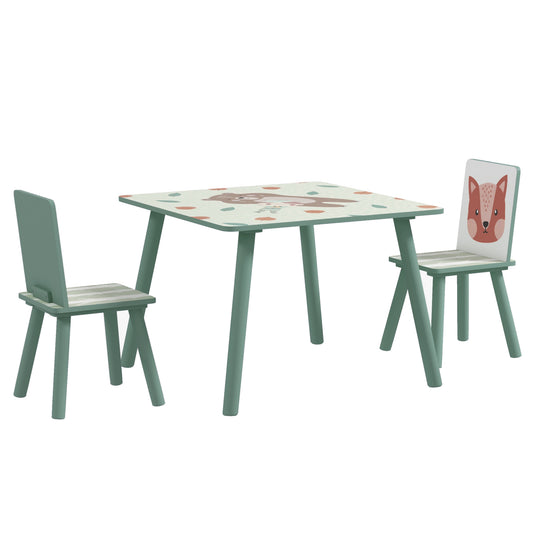 ZONEKIZ 3-piece table and chair set for children 3-8 years in MDF and pine wood, green - Borgè