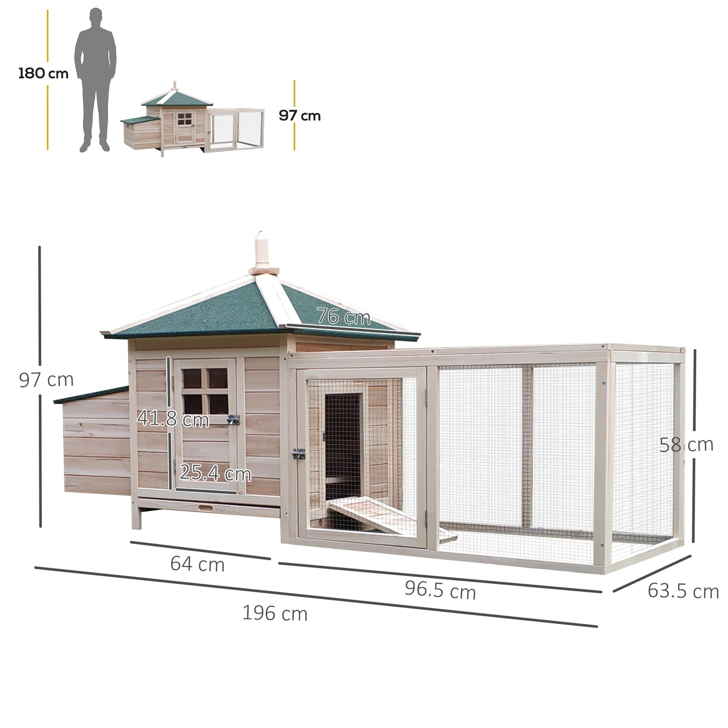 Prefabricated Wooden Garden Chicken Coop 196x76x97cm, Wood Color