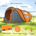 Outsunny 2-Person Pop-Up Camping Tent with 2 Doors, 4 Windows and Waterproof Tarp, 263.5x220x123 cm, Orange