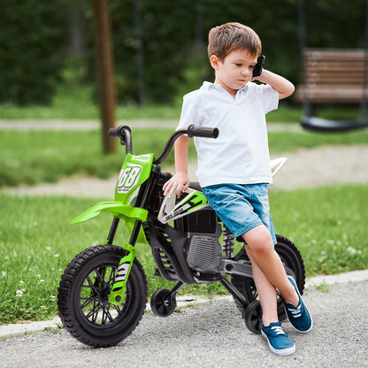 Children's Electric Motorcycle with Wheels and Charge Indicator, in PP and Metal, 107x56x70 cm, Green