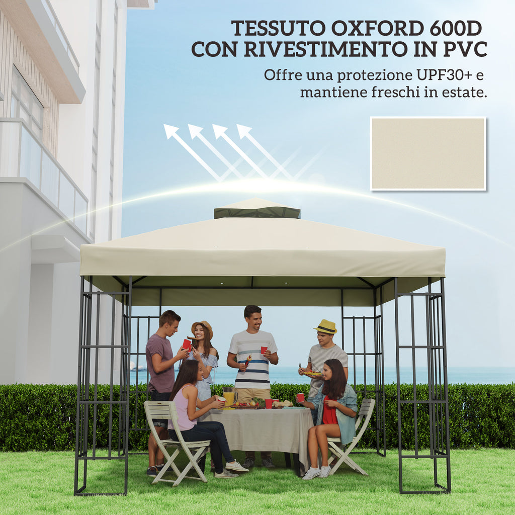 Garden Gazebo Cover 3x3m, 2-Tier UPF30+ Replacement Roof in Polyester, Cream