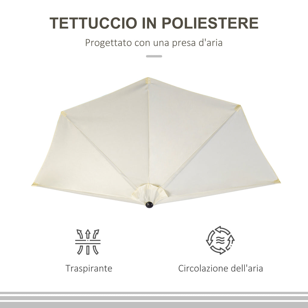 Crescent Terrace Umbrella with Crank Opening and 2 Section Pole, 2.6x1.35 m, Beige
