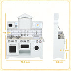 Wooden Toy Kitchen for Children Ages 3-6 with Accessory Set, Sink and Knobs with Sounds, White