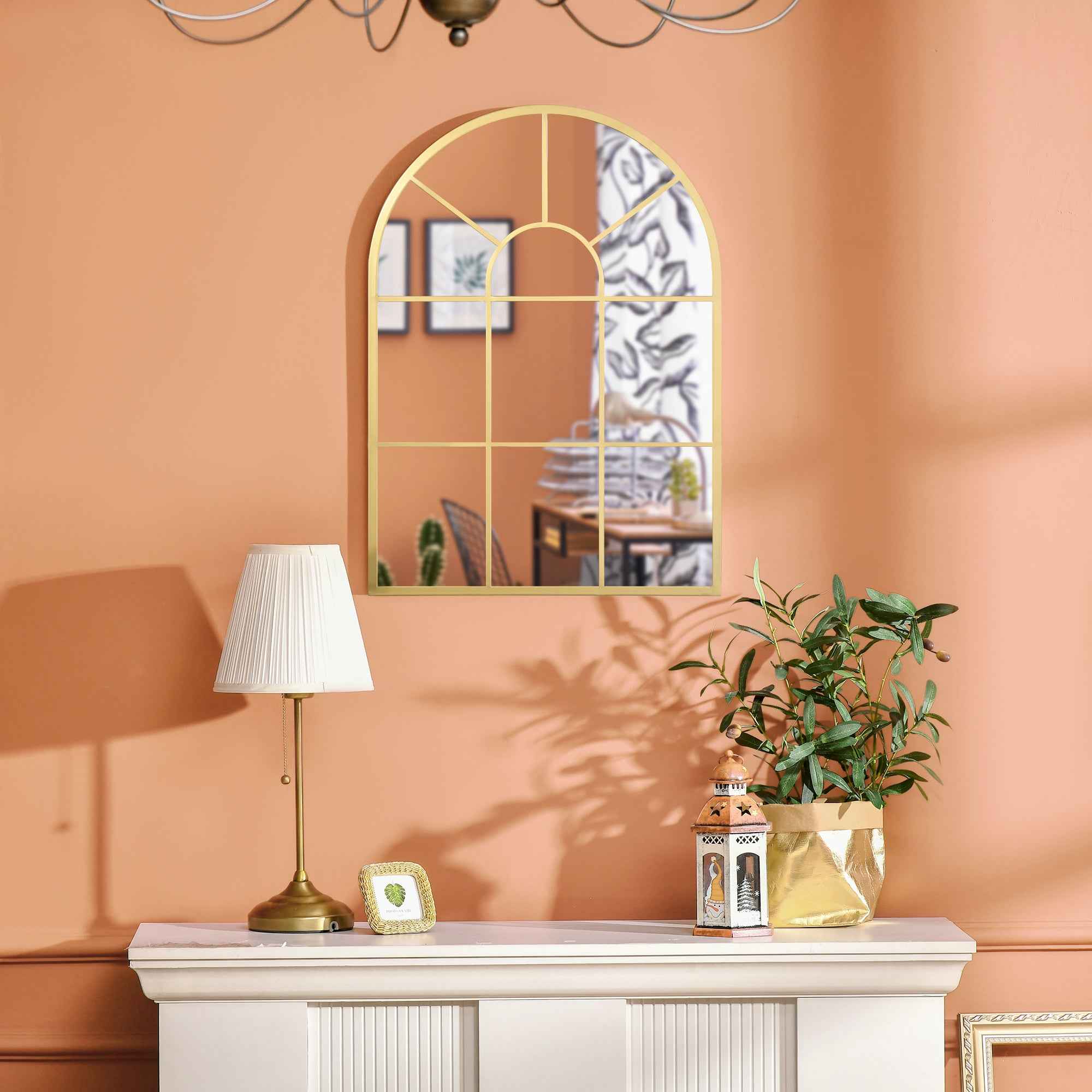 HOMCOM Modern Arched Wall Mirror 70x50cm for Bedroom and Living Room, Gold