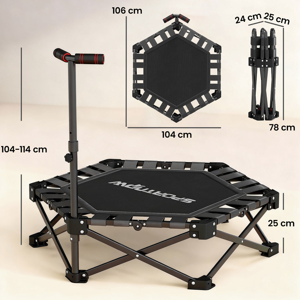 SPORTNOW 104cm Foldable Adult Trampoline with One-Step Opening and Closing System, Adjustable Handle and 24 Bungee Springs, Black