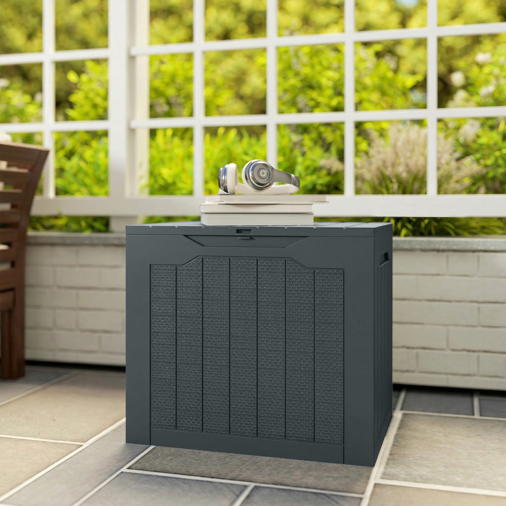 Outsunny Garden Storage Chest with Handles, Waterproof Tool Container, 56x41x50 cm, Dark Grey