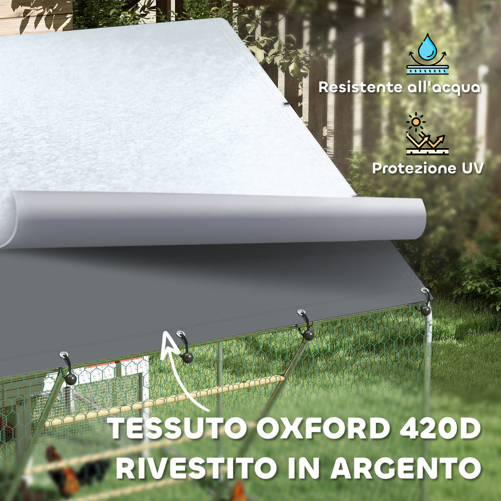 6m² Chicken Coop for 6-8 Animals with Waterproof Roof, Feeder and Perch, 3x2x1.9m, Silver