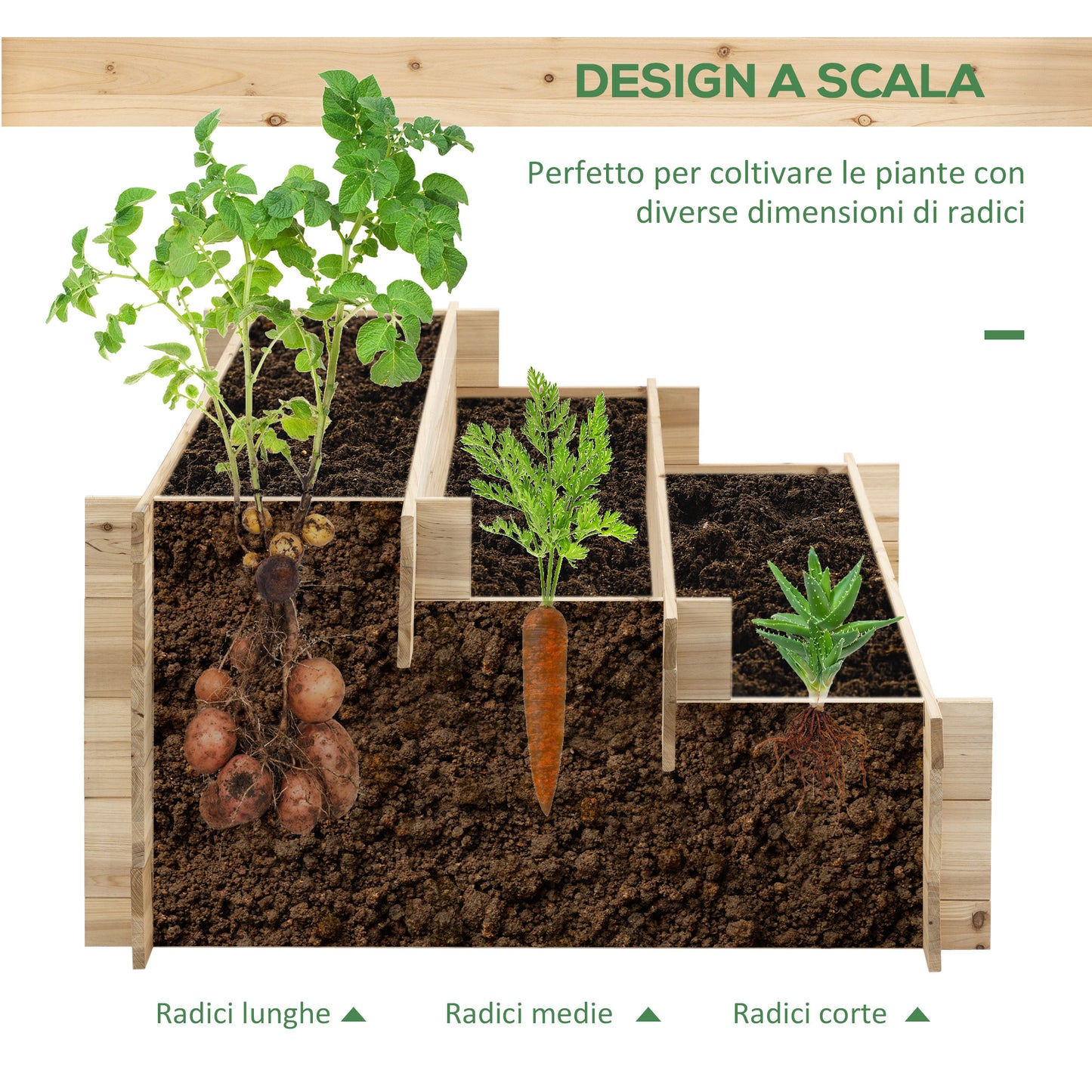 3-Tier Fir Wood Planter, Outdoor Raised Garden Box, 120x100x54cm