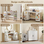 Folding Sewing Machine Table with Shelves, 20 Pegs, Lockable Wheels, White