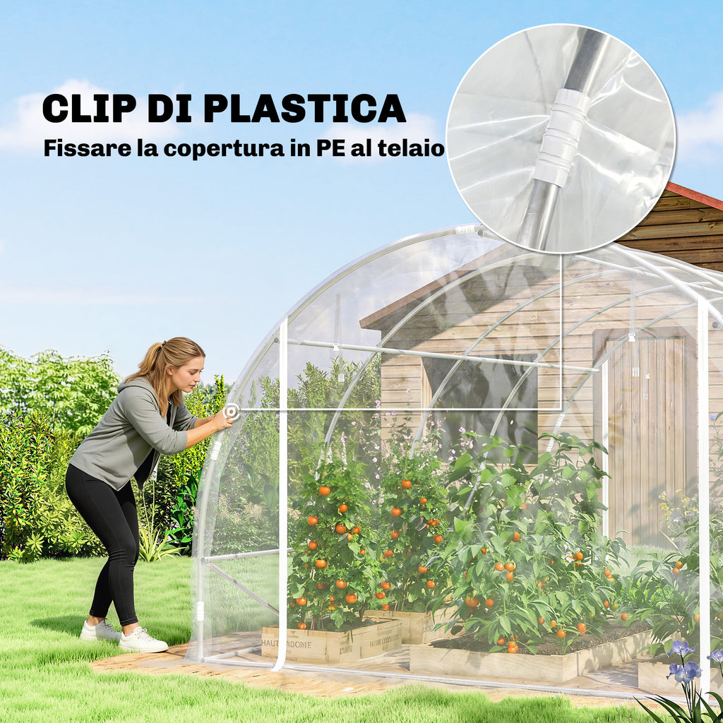 Outsunny 3x4x2 m Tunnel Greenhouse with Roller Doors, Steel Frame and Anti-UV PE Cover, Transparent