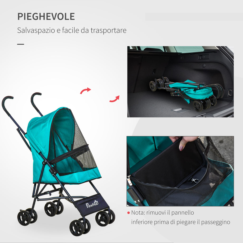 Folding Dog Stroller for Small Dogs, Swivel Wheels with EVA Brake and Safety Leash, 65x42x94cm Green