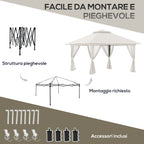 Outsunny 4x4m Adjustable Height Folding Gazebo with Mosquito Net and Bag, Metal and Oxford Fabric, Cream