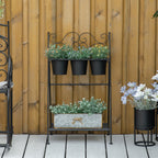 Folding Metal Plant Stand with 3 Pots and Bottom Shelf for Home and Garden, 47x37x78.5cm, Black