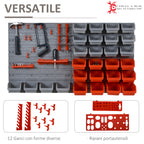 44PCS Adjustable and Removable Tool Boxes, Wall Mounted, PP, Red Grey, 54x22x95cm
