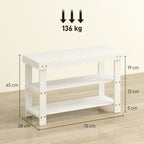 Low Bamboo Shoe Bench with 2 Slatted Shelves and Seat, 70x28x45 cm, White