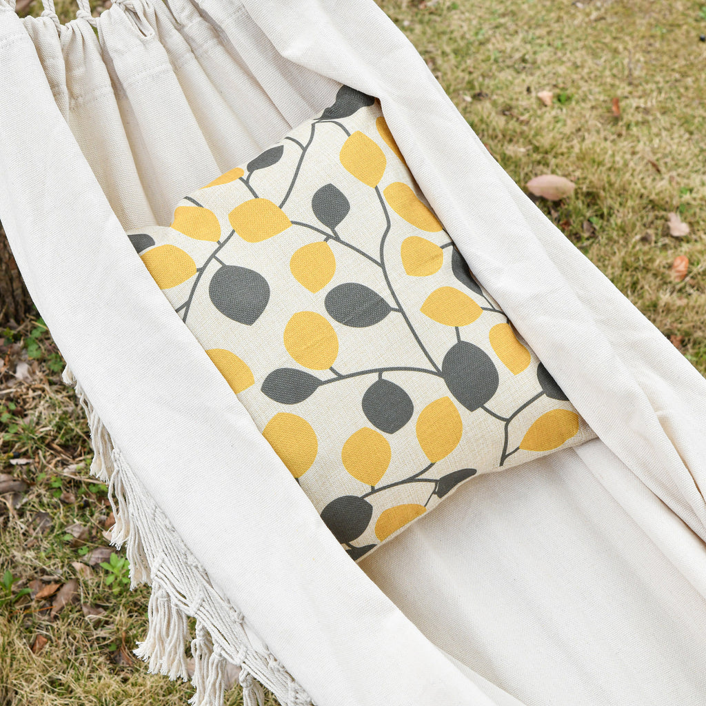 Boho Style Fringe Hanging Canvas Garden Hammock, 288x150cm, 120kg Capacity, Cream
