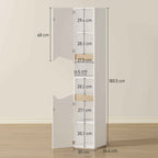 HOMCOM Wooden Bathroom Cabinet with 2 Open Shelves and 2 Cabinets, 30x34.6x180.5 cm, White and Wood Color