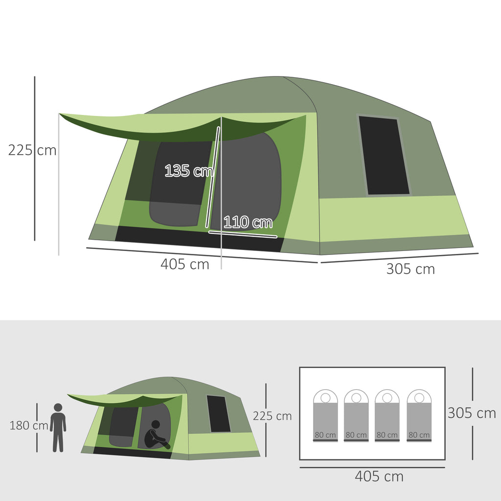 Camping Tent with Veranda, Family Tent for 8 People, Polyester, 405x305x225cm