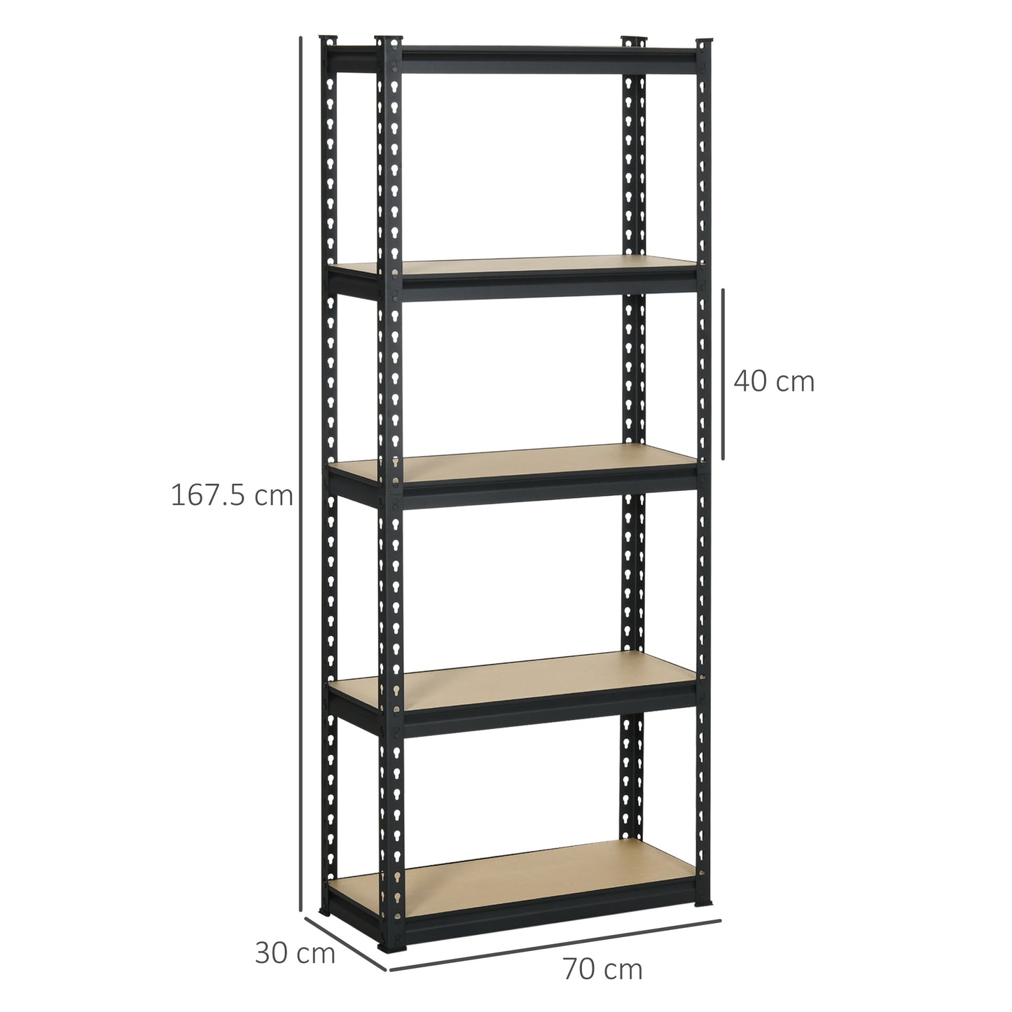 5-Tier Industrial Shelving Unit, 2-Piece Set in MDF and Steel with Open and Adjustable Shelves, 70x30x167.5 cm