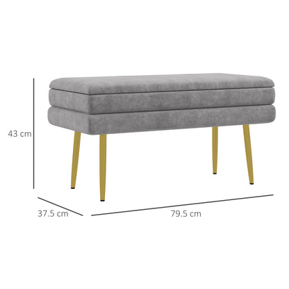 Bed Bottom Bench with Storage Space, in Steel and Polyester, 79.5x37.5x43 cm, Gray