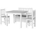 Children's Table Set with 2 Chairs and Wooden Chest for Kids' Bedroom, White and Grey