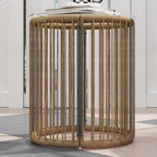 3 Piece Rattan and Steel Garden Set with 2 Chairs with Cushions and Cylinder Coffee Table, Multicolor