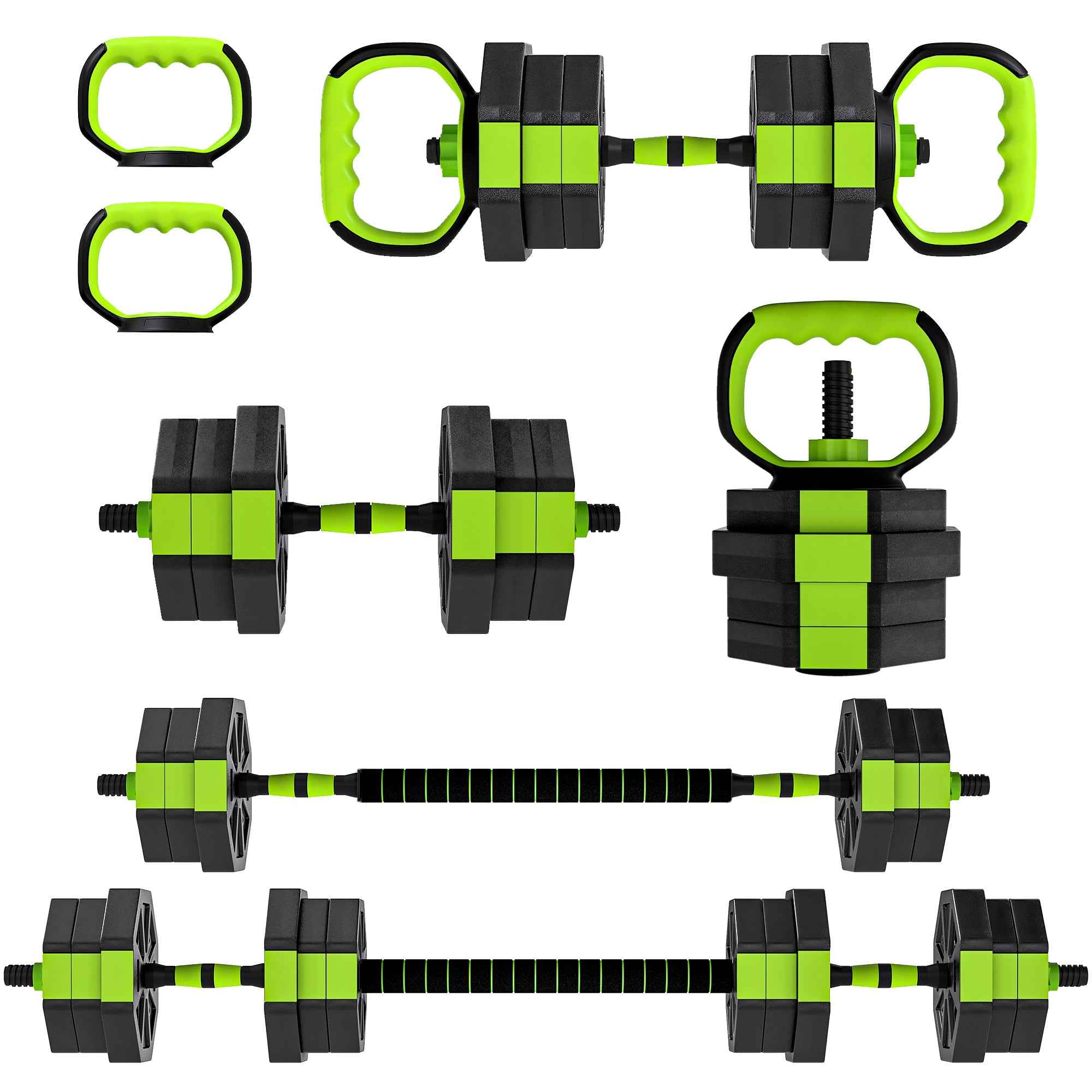SPORTNOW 6-in-1 Multifunction Gym Weight Set, 20kg Total, Made of Plastic and Sand, 125x18x18 cm, Green
