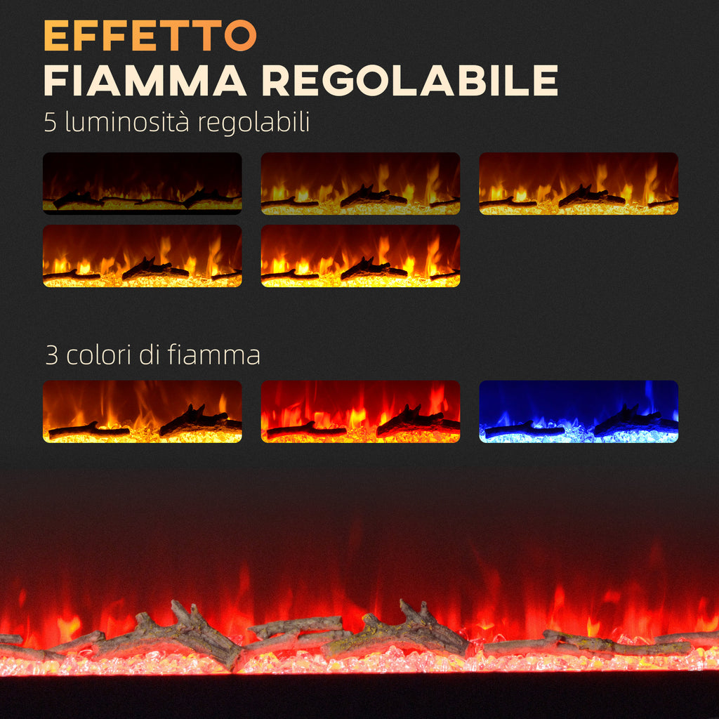 Electric Fireplace 1800W Adjustable with Remote Control, in Steel and Tempered Glass, 152.4x15.8x45 cm, Black