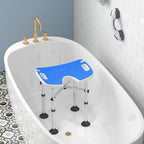 Height-Adjustable Shower Stool with Handle, U-Shaped Padded Seat and Non-Slip Feet, Blue