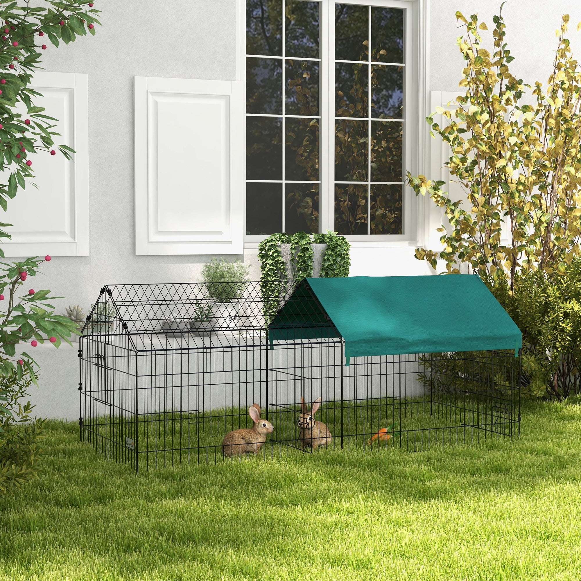 PawHut Outdoor and Indoor Rabbit Cage with Roof, 185x75x75 cm, Green