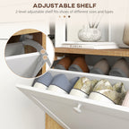 HOMCOM Slim Shoe Rack with 3 Adjustable Shelves at 2 Levels for 12 Pairs, in Chipboard and MDF, 60x24.5x75.5 cm - Borgè