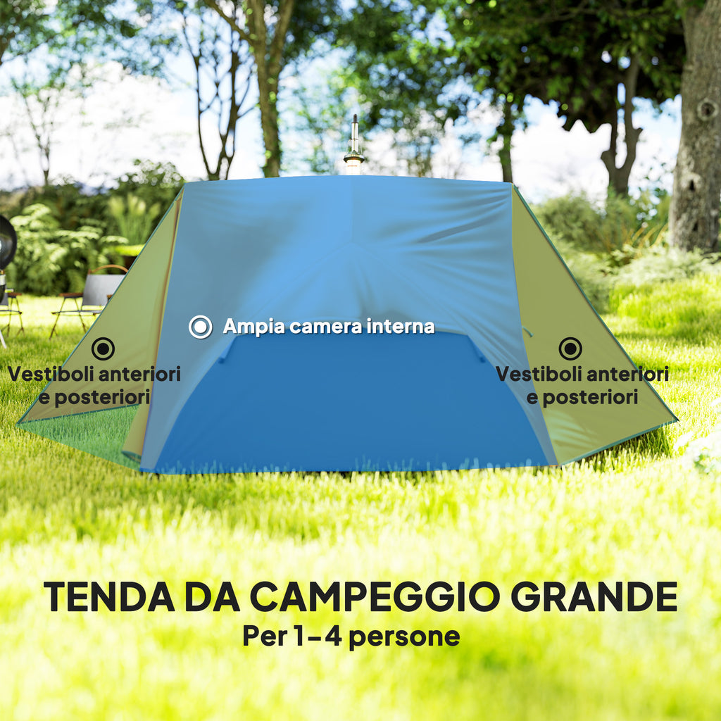 2 Person Camping Tent with 2 Vestibules, 2 Doors, 2 Windows and Carry Bag, 2.8x2.25x1.1 cm, Orange