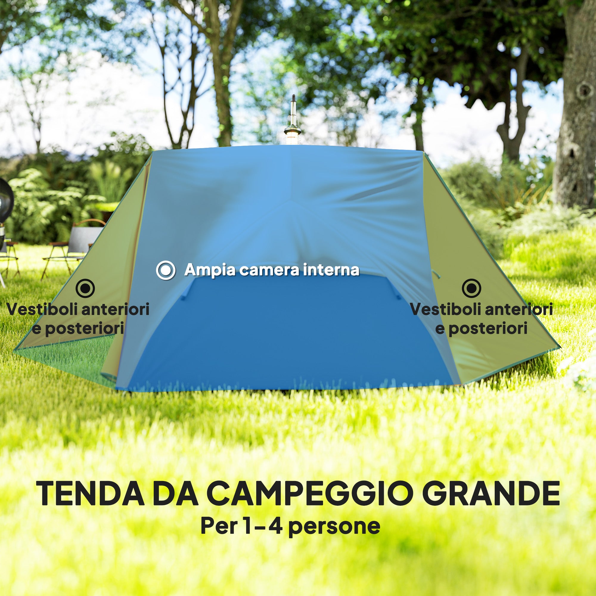 2 Person Camping Tent with 2 Vestibules, 2 Doors, 2 Windows and Carry Bag, 2.8x2.25x1.1 cm, Orange
