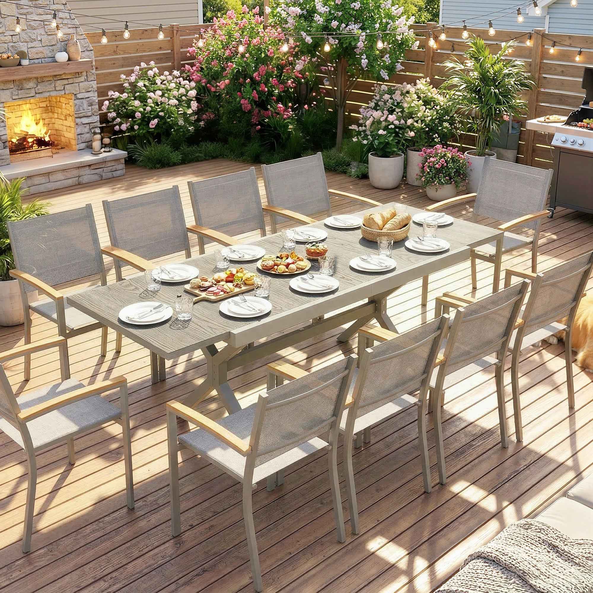Extendable Garden Table for 8-10 People, in Aluminum and Steel, 154/214x85x73 cm, Gray