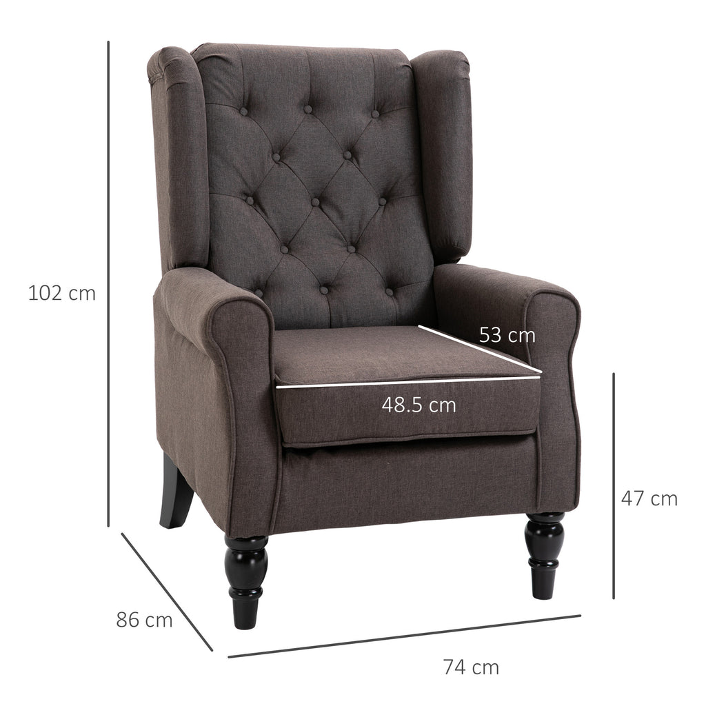 HOMCOM French Style Living Room Armchair with Padded Seat and Cushions, in Polyester, 74x86x102 cm, Brown - Borgè