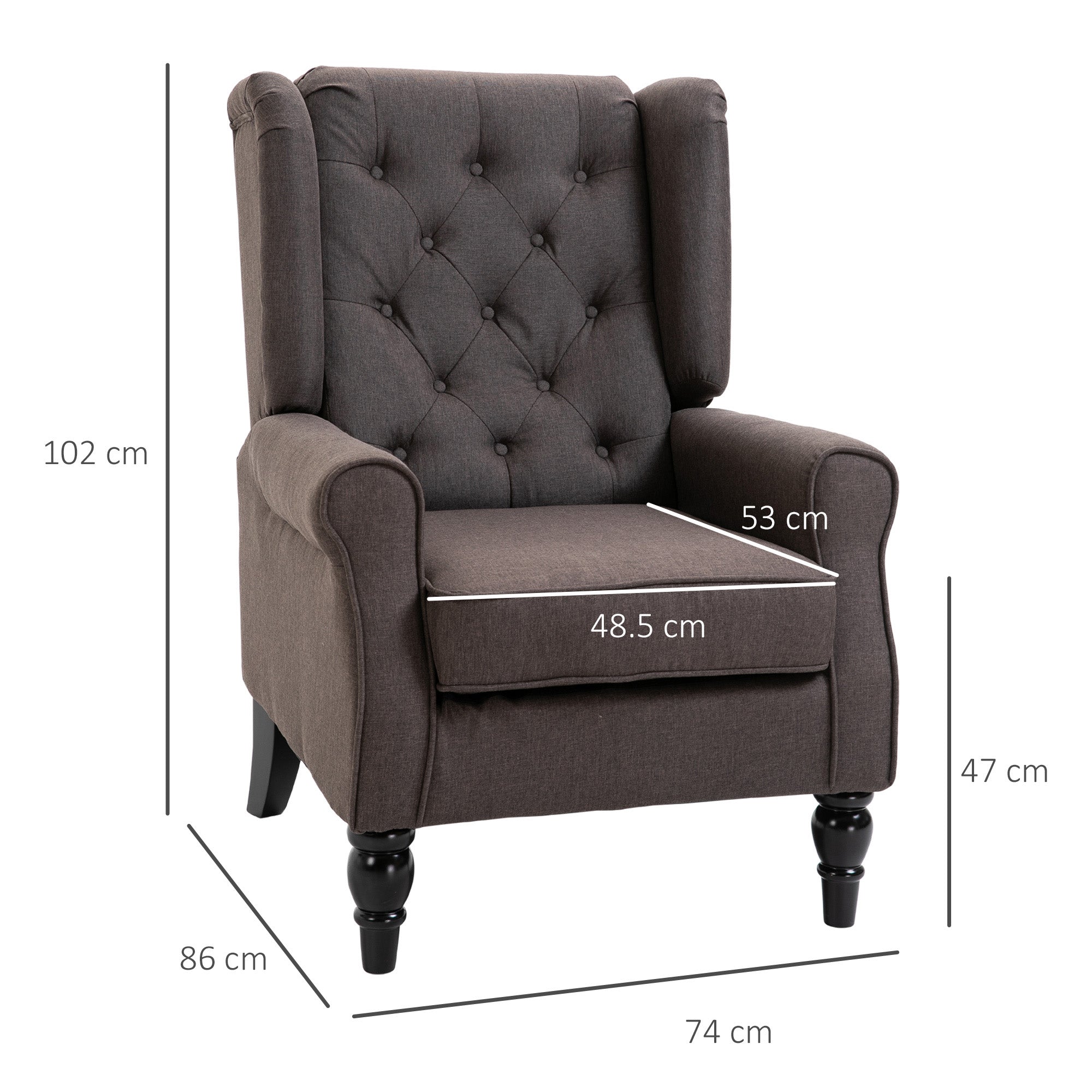 HOMCOM French Style Living Room Armchair with Padded Seat and Cushions, in Polyester, 74x86x102 cm, Brown - Borgè