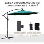 Garden Umbrella Ø3x2.5 m with Crank Arm and 8 Solar-Powered LED Strips, Green