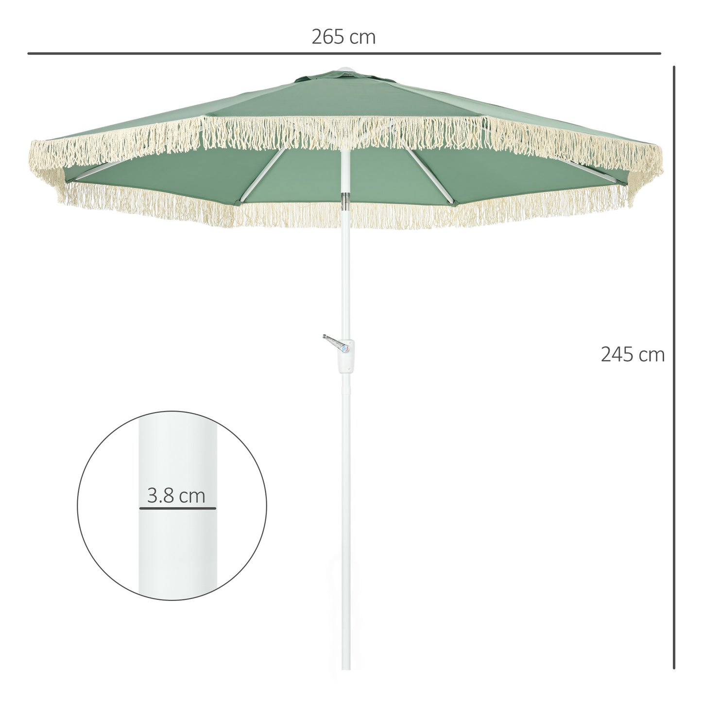 Garden Umbrella with Tilting Crank and 2 Section Pole, Polyester and Metal, 2.6x2.4 m, Green