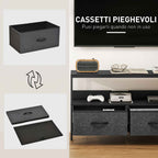 HOMCOM 47" TV Stand with Folding Fabric Drawers and Metal and MDF Shelf, 98x29x56 cm, Black